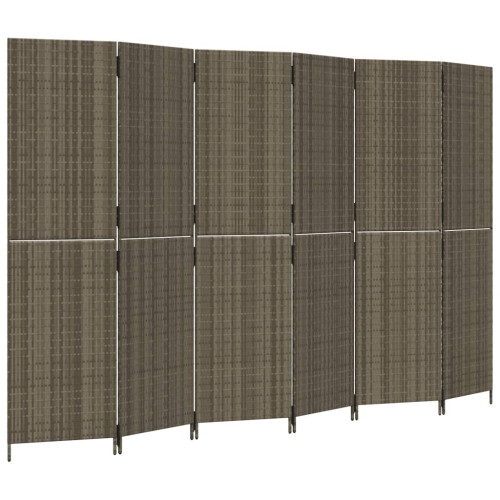 VidaXL vidaXL Room Divider 6 Panels Privacy Screen Balcony Screen Grey Poly Rattan 1