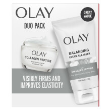 Olay Collage Peptide Duo Pack, Balancerende Crème Gezichtsreiniger, Geurvrij, 5.0 fl oz, Hydraterende Crème, Geurvrij, 1.7 oz