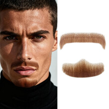 Barba Finta Basette Mustacchio Realistica 100% Capelli Veri, Barbe Finta Invisibili per Halloween