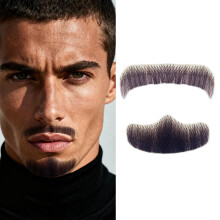 Barba Finta Goatee Baffo Realistico 100% Vero Pelo Faciale, Barbe Finte Invisibili per Uomini
