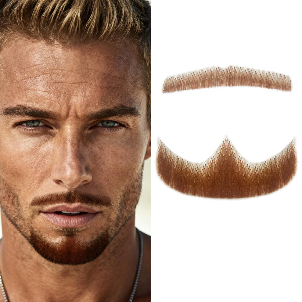 Inftoyco Fake Beard Goatee Mustache Realistic 100% Full Hand Tied Facial Hair False Beards Lace Invisible Goatee Beards Halloween Dressing Men Makeup Entertai