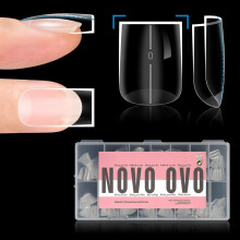 NOVO OVO Rechte Vierkante Dikke Korte Natuurlijke Nageltips Press On, Geen C Curve Scherpe Vierkante Gel Nagel Extensie