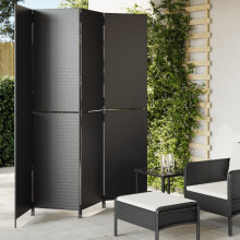 vidaXL Room Divider 4 Panels Privacy Screen Balcony Screen Black Poly Rattan