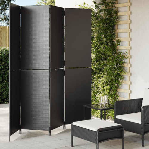 VidaXL vidaXL Room Divider 4 Panels Privacy Screen Balcony Screen Black Poly Rattan