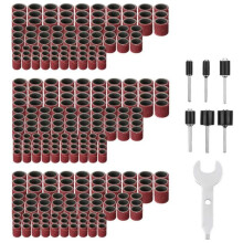 307-teiliges Trommelschleifer-Set: Schleifscheiben, 300 Hülsen (80 - 120 - 240), 6 Trommeldorne für Werkzeug