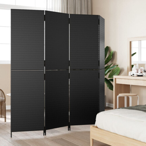 VidaXL vidaXL Room Divider 4 Panels Privacy Screen Balcony Screen Black Poly Rattan 2