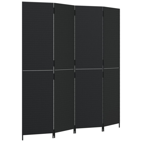VidaXL vidaXL Room Divider 4 Panels Privacy Screen Balcony Screen Black Poly Rattan 1