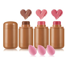 3 Farben Blush Stick mit Makeup-Schwämmen, Matte Creme Blush, Multifunktions Blush Stick für Wangen, Lippen und Augen