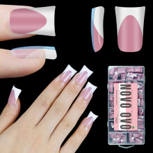 NOVO OVO Witte Franse Tip Korte Eend Nageltips, BERRY PINK Voorontworpen Zachte Gel Nagelverlenging