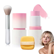Crème Blush Stick met Borstel en Make-up Spons, Waterproof Multi Crème Make-up Stick, Lichtgewicht, Langdurig, 2 in 1 Multi Blush