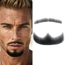 INFTOYCO Fake Beard Goatee Mustache Realistic 100% Full Hand Tied Facial Hair False Beards Lace Invisible Goatee Beards Halloween Dressing Men Makeup