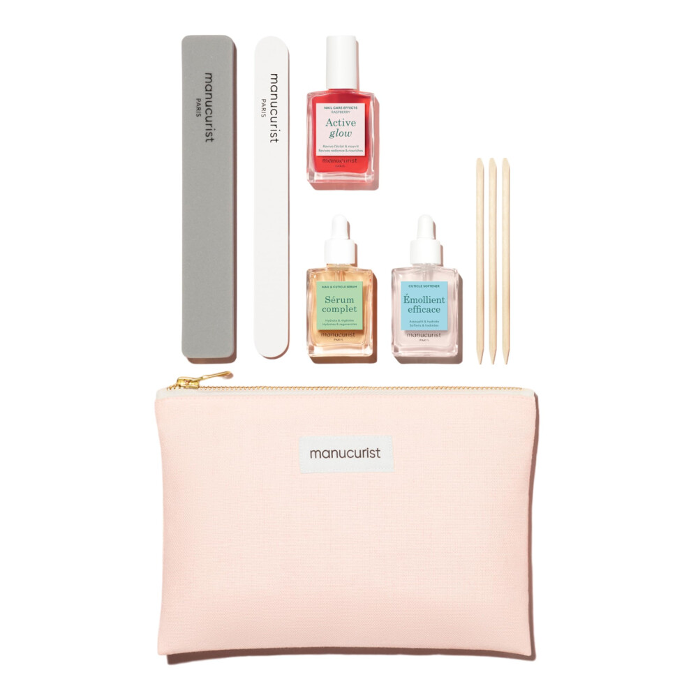 Manucurist Active Glow Manicure Set - Pro Nail Care Set, Vegan & Made In France: 1 Nail File, 1 Nail Buffer, 1 Cuticle Remover, 3 Wood Cuticle Pushers, 1 Active