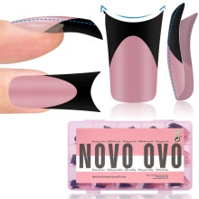NOVO OVO Zwarte Franse Punt Eend Voet Nageltips Volledige Bedekking voor Druk op Acryl