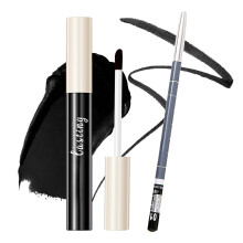 2PCS Zwart Matte Lip Liner en Lipstick Set, Hoog Gepigmenteerde Zwarte Liquid Lipstick