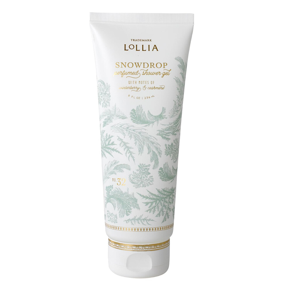 Lollia Snowdrop Shower Gel 8 Fl Oz 236 Ml Winterberry & Cashmere Fragrance Luxury Shea Hydrating Women's Body Wash Delicate & Relaxing Scented Ba