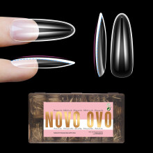 NOVO OVO Lange Ovale Nageltips NATUURLIJK (Niet GESCHULPT) voor Platte Nagelbedden, Extra Dikke L Lengte Valse Nagels