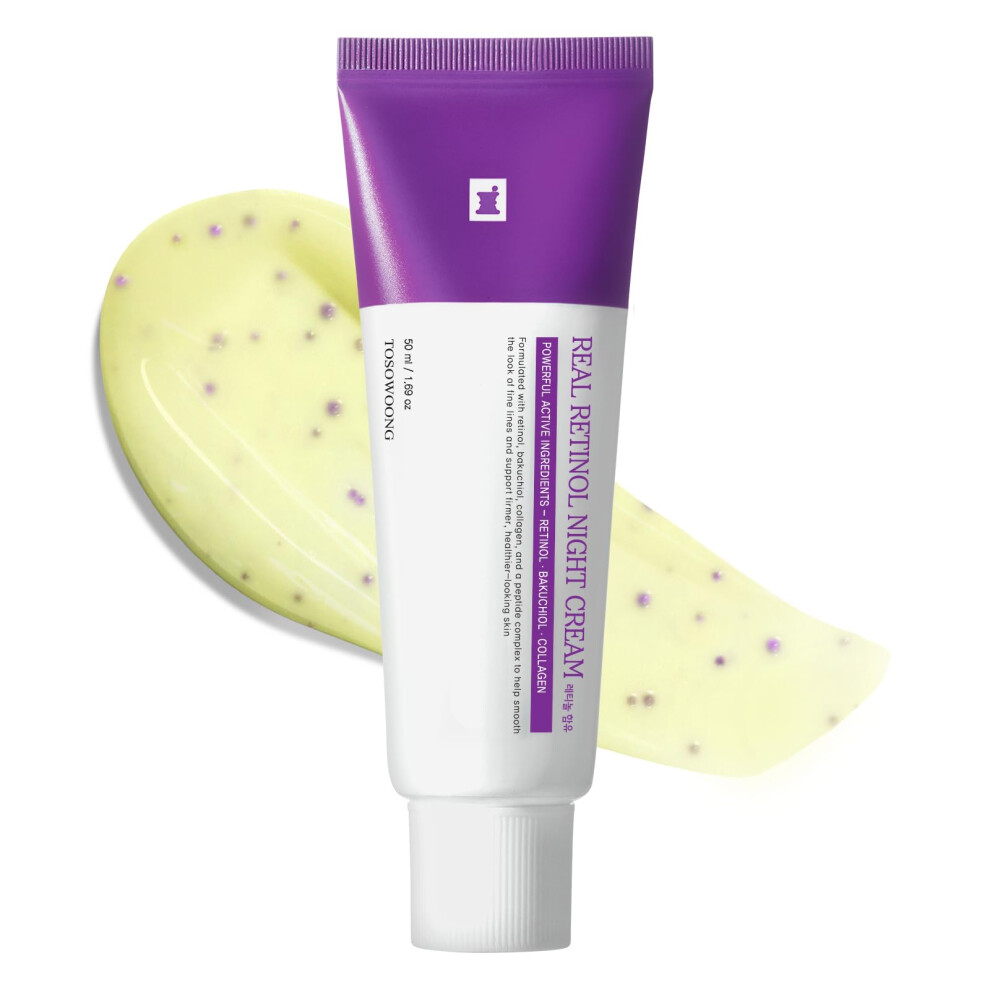 Tosowoong Real Retinol 0.1% Night Cream Anti-Aging Face Moisturizer With Retinol Bakuchiol Firmer Skin Reduce Wrinkles And Pore Minimizer | Korean