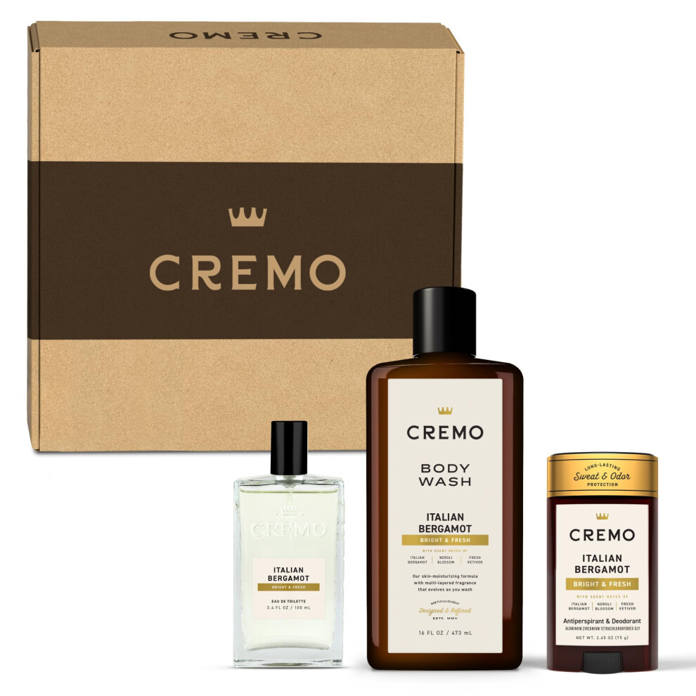 Cremo Mens Cologne Gift Set, Italian Bergamot - Cologne, Body Wash For Men & Antiperspirant Deodorant | Mens Body Wash Gift Set, Perfume For Men