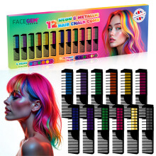 12 Peines de tiza para el cabello, 12 tizas METÁLICAS y NEÓN, No tóxico, fácil de lavar