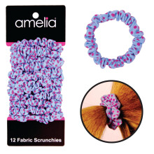 Amelia Beauty Mini Scrunchies Blauw, Roze stippen voor Fijn Haar, 12-Pack - Zachte & Stijlvolle Haarbanden!
