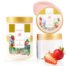 Beurre Corporel Fraise, Beurre de Karité et Hydratant pour Peau Sèche, Cadeaux Fraise pour Femmes-2 Pack (100ml + 200ml)