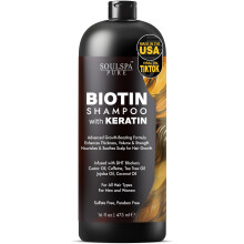 SOULSPA PURE Biotin Shampoo med Keratin - Anti-Tunnande, Hårväxt & Reparation - Lugnande Huvudbotten