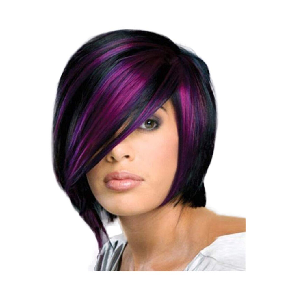 Sharebeauty 12"""" 30Cm Short Straight Bob Wigs For Women Black With Purple Highlight Streaks