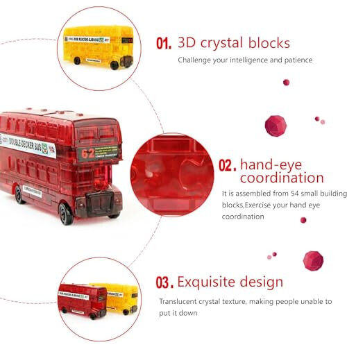 BTYYIHEX Puzzle 3D Autobus a Due Piani in Cristallo, 54PCS (Giallo) 2