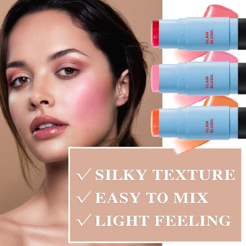 3 Farben Creme Blush Stick mit Pinsel, wasserfester 2-in-1 Multi Creme Make-up Stick 2