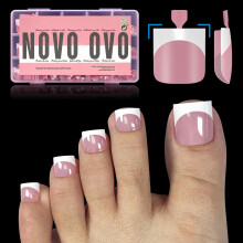 NOVO OVO Ongles Pressés French Tip, Extensions de Pieds en Gel Doux, BERRY PINK Pré-appliqué