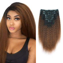 Lovrio 9A Kinky Straight Clip-In Echthaarverlängerungen Voller Kopf Remy Haar Schwarz bis Schokoladenbraun