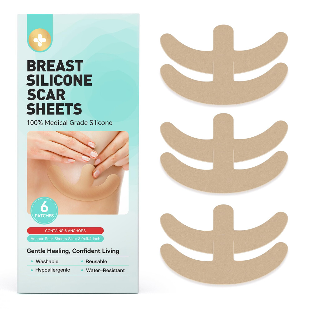 Deboob Silicone Scar Sheets For Breast - 6 Anchor Shape Patches | Medical Grade Silicone Hypoallergenic & Reusable For Breast Lift Reduction Augmentation