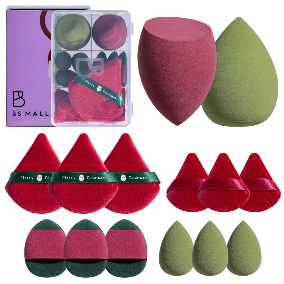 Bs-Mall Cream/Green/Red Makeup Sponge Set Bs-Malltriangle Puff 14 Pcs For Liquid And Powder Multi-Colo Makeup Sponges And Mini Makeup Sponge ( Red)