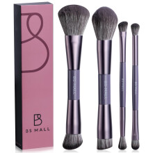 BS-MALL 4 Delar Portabel Dubbeländad Makeupborste Set - Lyxig Ögonskugga, Concealer, Blush & Foundation