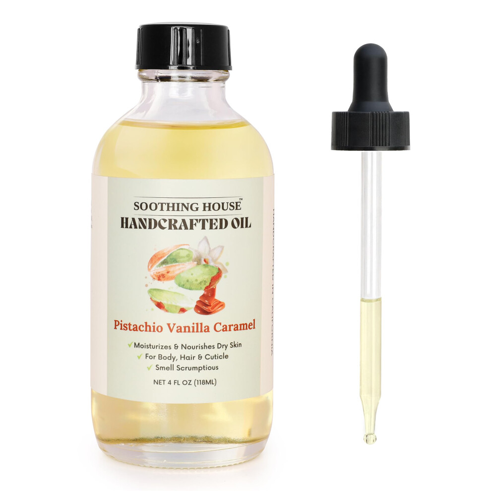 Soothing House Pistachio Vanilla Caramel Body Oil - Nourishing Body Moisturizer For Soft Glowing Skin With Jojoba & Almond Oil (4 Fl Oz)