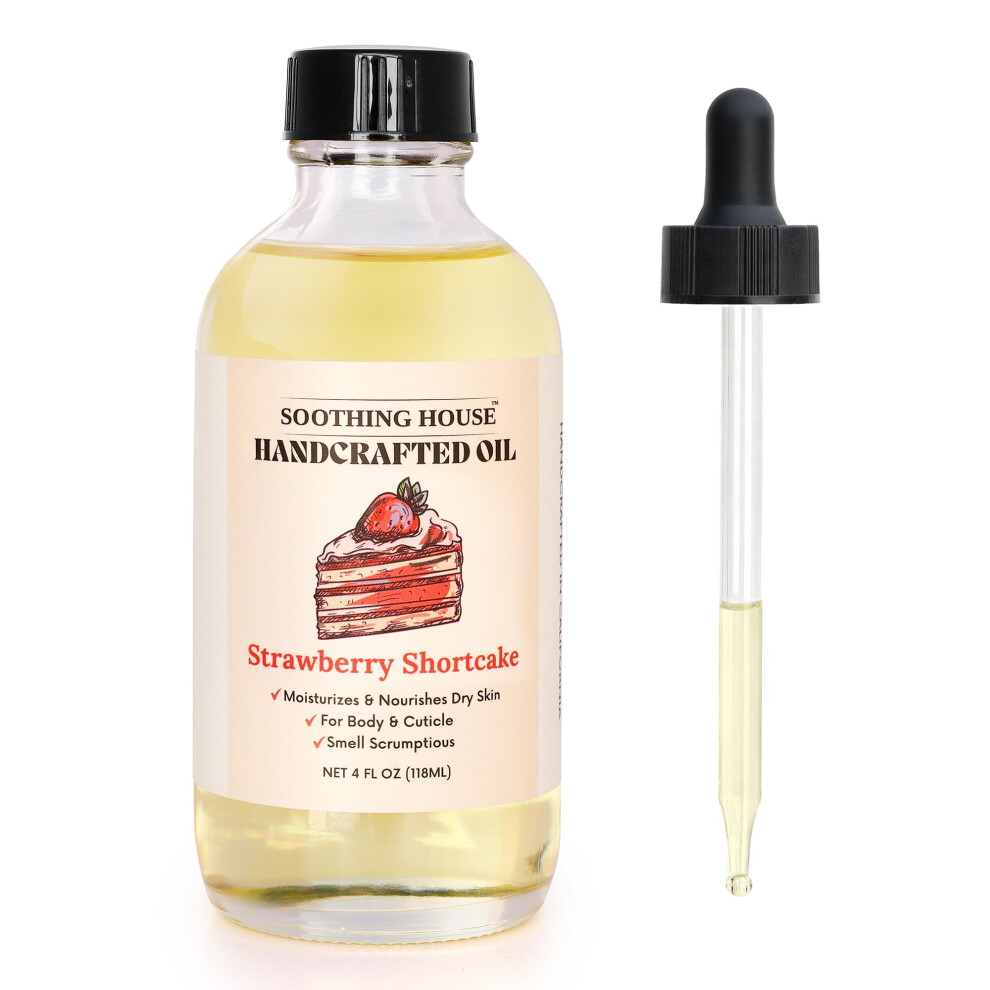 Soothing House Strawberry Shortcake Body Oil: Moisturizing Body Oil For Soft Glowing Skin With Almond & Jojoba Oil (4 Fl Oz)