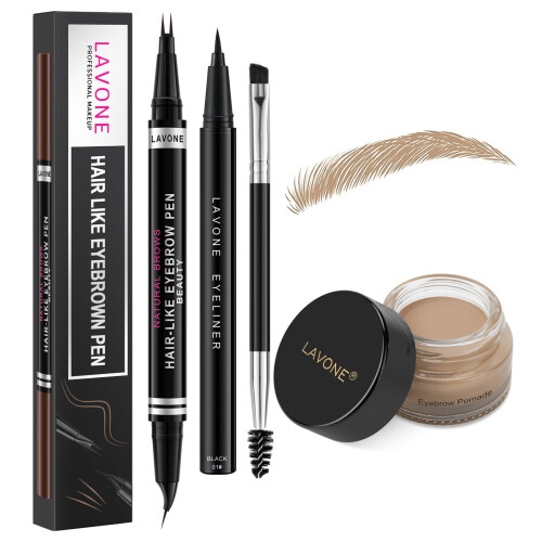 LAVONE Augenbrauenstift Set mit Haarähnlichem Effekt, Wasserfester Microblading Stift & Pomade