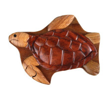 Meeresschildkröte - Handgefertigte Holz Intarsien-Puzzlebox - Aus natürlichem exotischen Holz mit Geheimfach