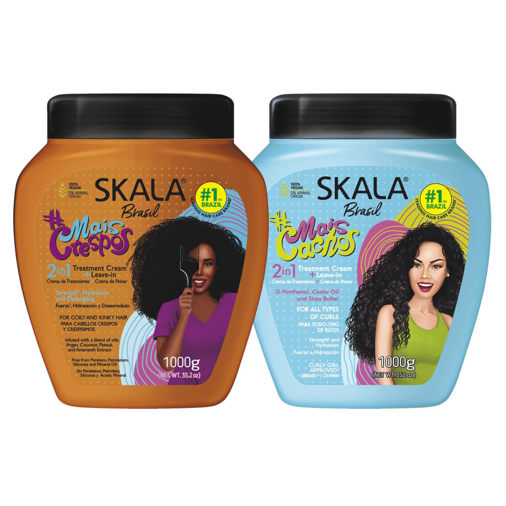 Skala Cream Maiscachos Maiscrespos Treatment - Set Of 2 - Moisturizing Hair Masks For Curly & Coily Hair - Hydration Softness & Shine Care 70.4 Ounce