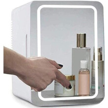 Mini-Kosmetikkühlschrank, tragbar, Glasfront + LED-Beleuchtung, mit Warm- und Kaltfunktion, für Make-up, 8 Liter