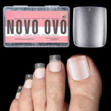 NOVO OVO Long Square Toe Nail Tips Press-on Full Cover, Extra Wide Clear Toenails Kit