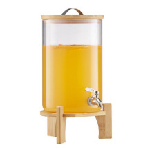 Distributeur de Boissons - DUOKU - 8 L - Verre Borosilicaté - Support en Bois - Robinet Inoxydable