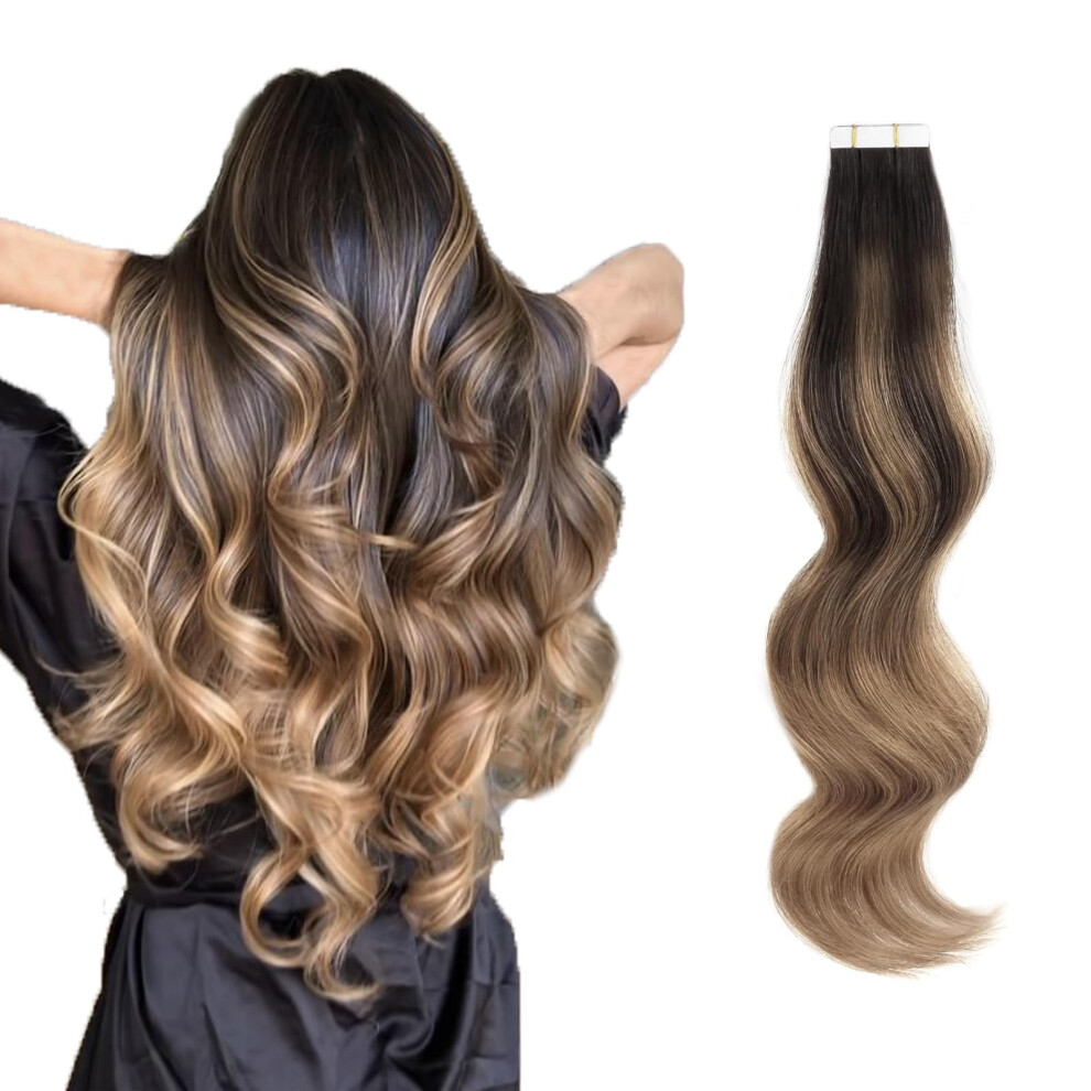 Abh Amazingbeauty Ha Unisex Brown Abh Amazingbeauty Hair Sun-Kissed Human Hair Tape Extensions Balayage Invisible Double Sided Real Remy Human Hair Skin Weft 50G 20Pcs Chestnut