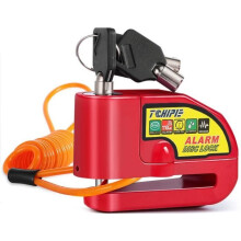 Tchipie Motorrad-Alarmscheibe Diebstahlsicherung Motorrad/Roller/Fahrrad Vorhängeschloss 110dB 7mm für Motorrad 125-- Rotes Vorhängeschloss