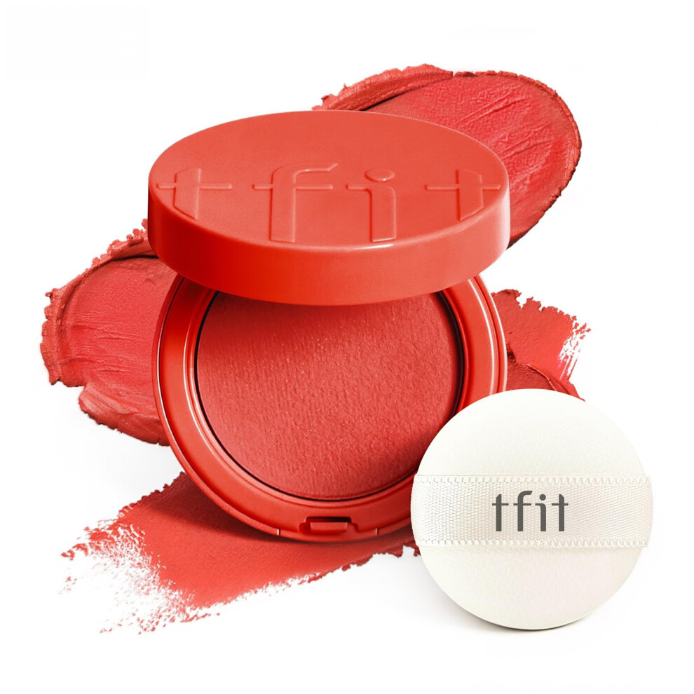 Tfit Cream/Red Fluffy Velvet Cushion Blush For Korean Dewy Glow | Buildable Blendable Texture | Mini Blush For Cheeks | Tar Pigment Free (R01 Bright