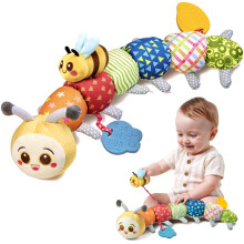 TUMAMA Jouets Bébé 0-12 Mois, Peluches, Chenille avec Anneau de Dentition, Bruit et Hochets, Jouets Sensorielles Douces