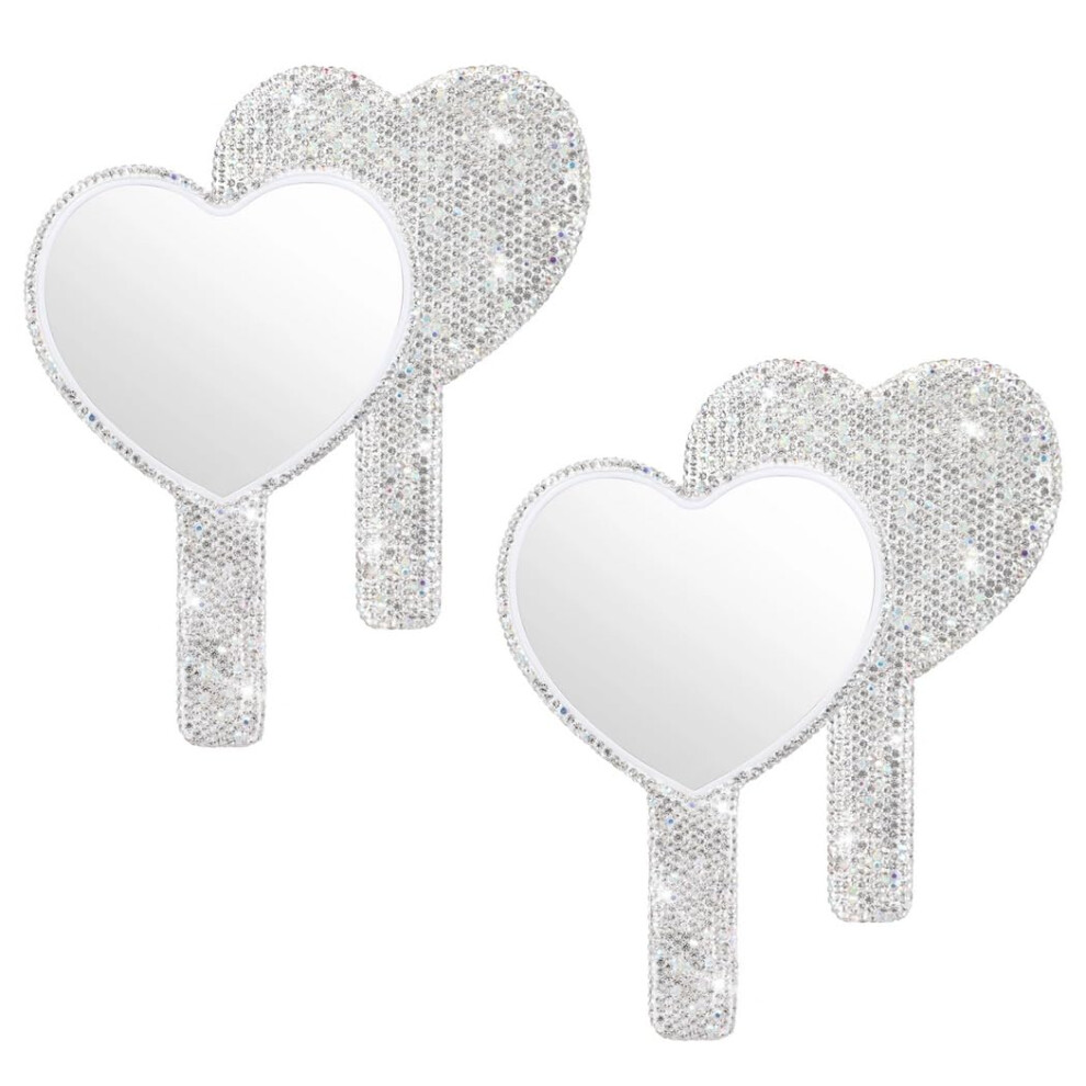 travel mirror for women, 2 pieces rhinestone hand mirror, small decorative makeup mirrors with handle, shimmering, heartshaped hand mirror