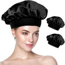 Satinhaube für die Haare, 2er-Pack Satinhauben zum Schlafen, Satinhaube und Seidenhaube für die Haare, Nachthaube für Damen (Schwarz und Schwarz)