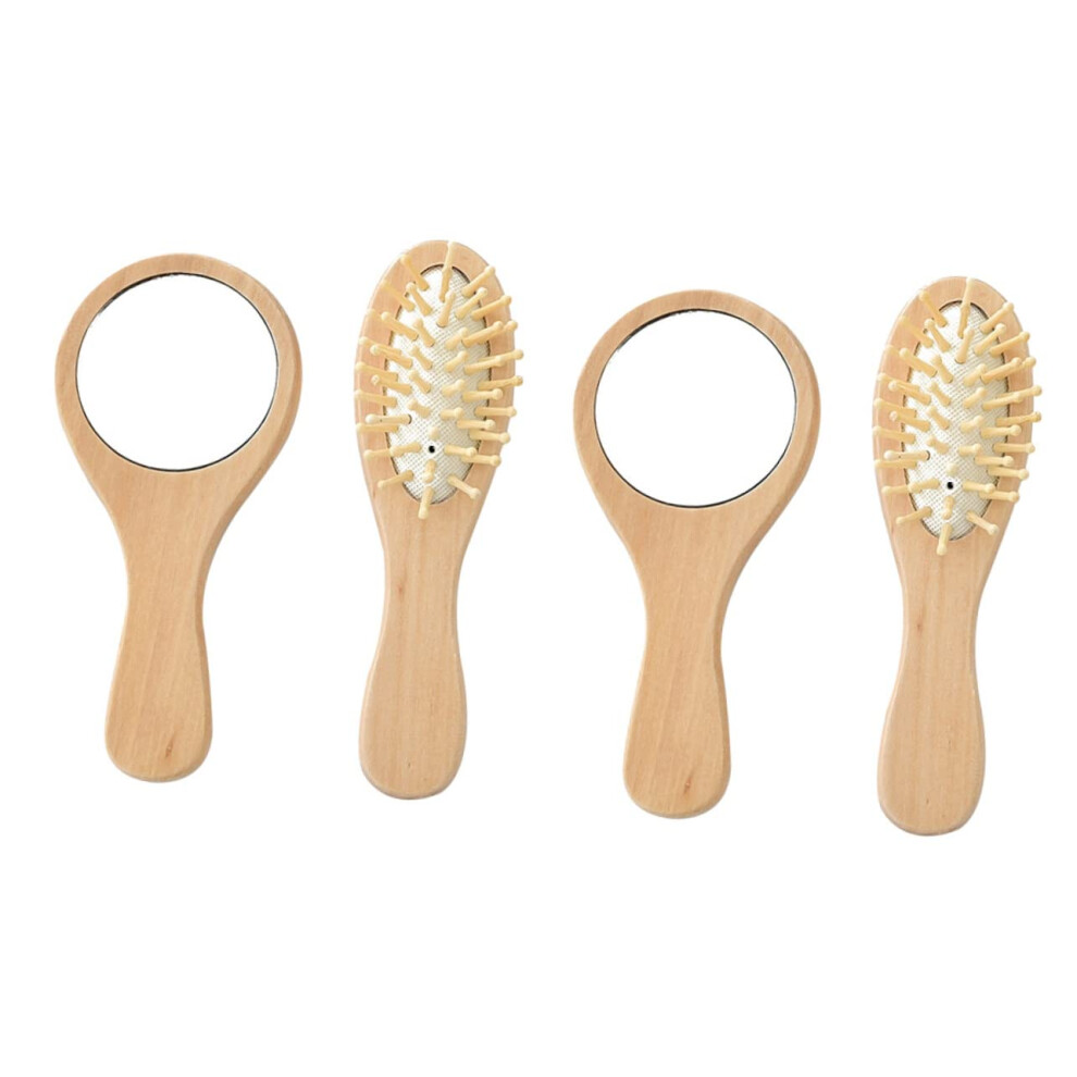 2 Sets Mirror Hair Brush Hand Mirror Cosmetic Mirror Compact Mirror and Comb