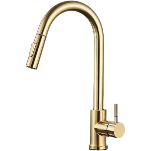 Kitchen faucet, pullout, singlelever mixer, 360 rotation, brush gold